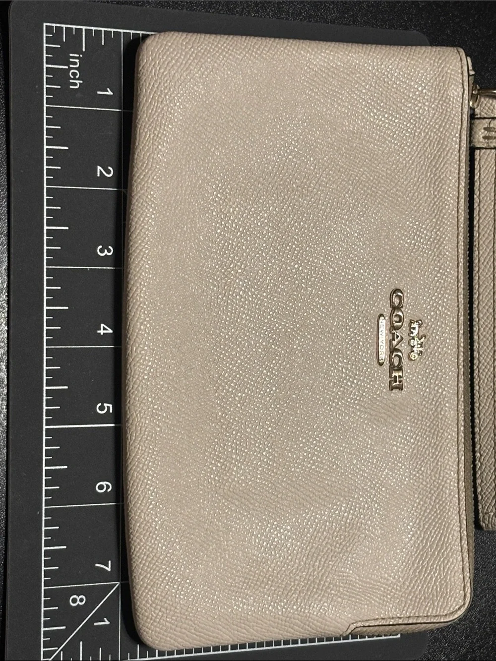 Coach Cream Leather Corner‎ Zip Wristlet with Gold Logo